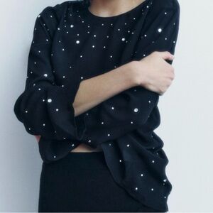 Black Sequin Dot Long-Sleeve Women's Top